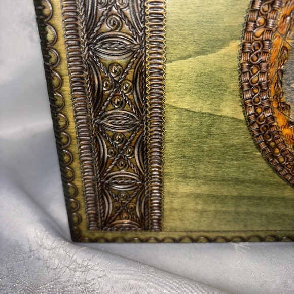 VTG Wooden Handcarved Etched Box‎ Old World Map Americas Poland Made Hinged - Picture 5 of 11